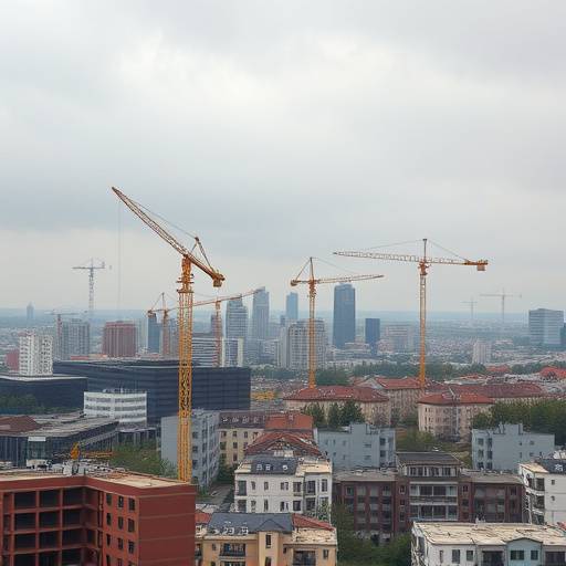 A cityscape in Eastern Europe with a focus on infrastructure development