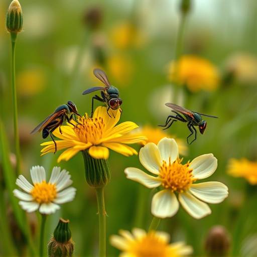 A close-up of diverse wildflowers and insects in an Irish meadow.