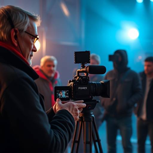 A director working with actors during a film shoot.