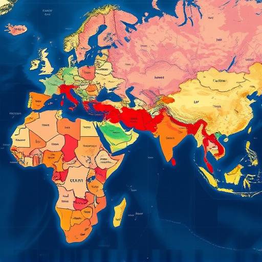 A map showing geopolitical conflict zones