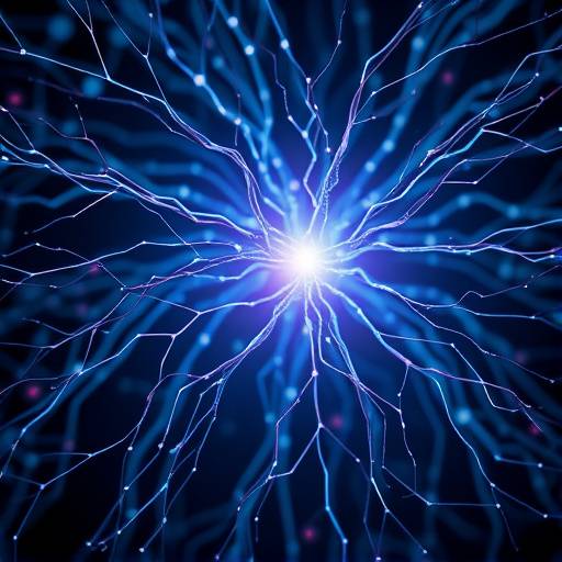 A network of interconnected neural pathways glowing with light, representing AI advancements.