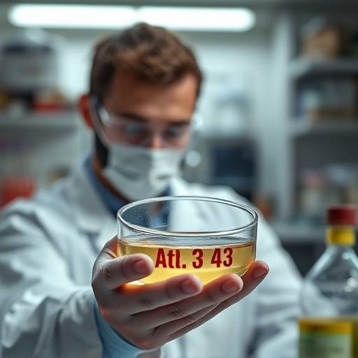 A scientist examining a petri dish in a laboratory setting