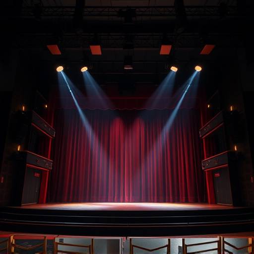 A theatre stage set for a dramatic performance.