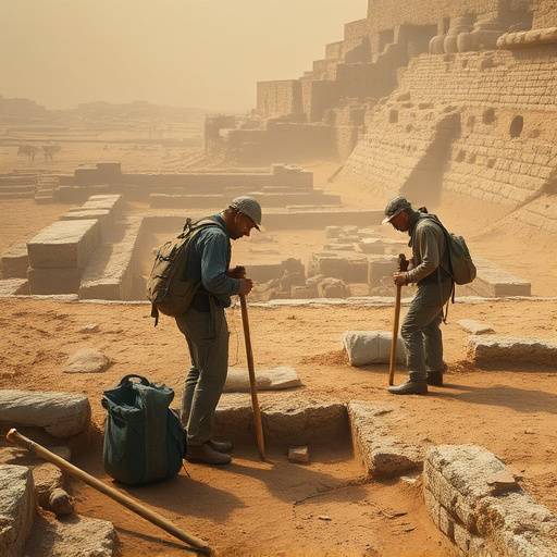 Archaeologists carefully excavating an ancient historical site