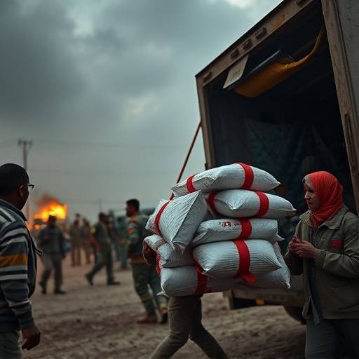 Humanitarian aid being delivered to a crisis zone