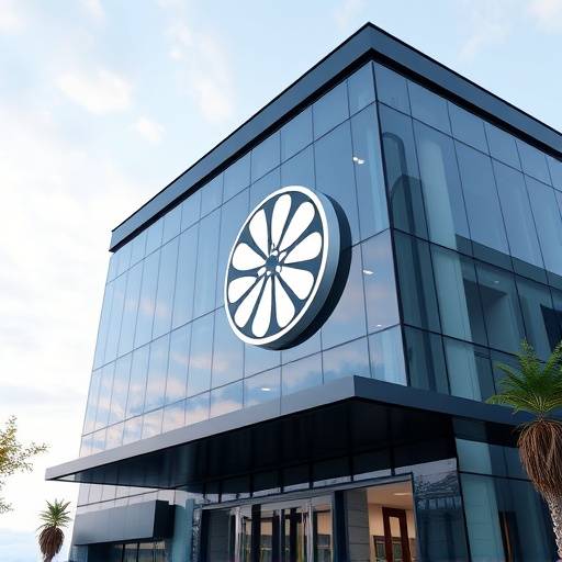 Image of a modern office building with a company logo visible
