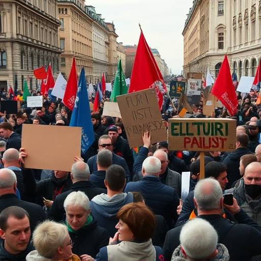 Protesters demonstrating peacefully in a European capital
