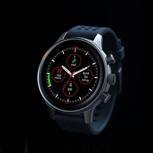 Sleek, modern smartwatch with a vibrant display showing fitness metrics.