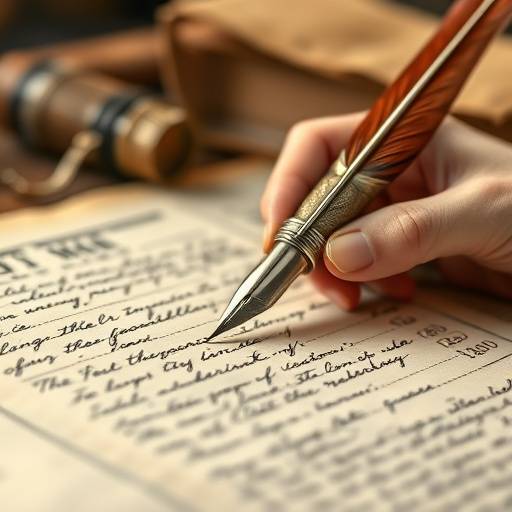 Visual representation of a stylized quill pen writing on parchment, symbolizing journalism and tradition